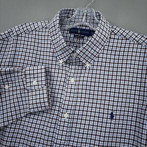 Ralph Lauren Shirt Mens 2XL Blue Brown Check Classic Fit Button Down Long Sleeve
